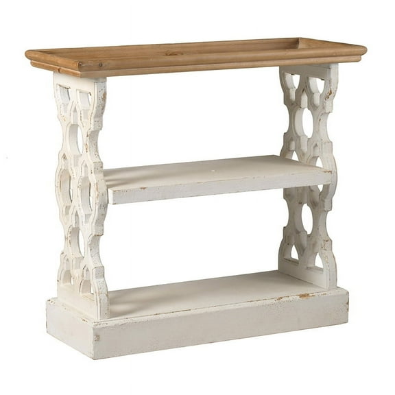 MMGW 35.5x14x32" Distressed White Console Table with Natural Wood Shelf Tray