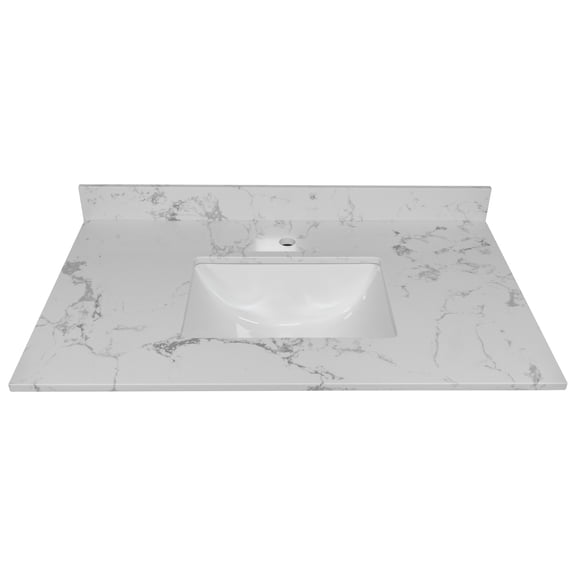 MMGW 37-Inch White Stone Vanity Top with Rectangle Undermount Sink, 1 Faucet Hole