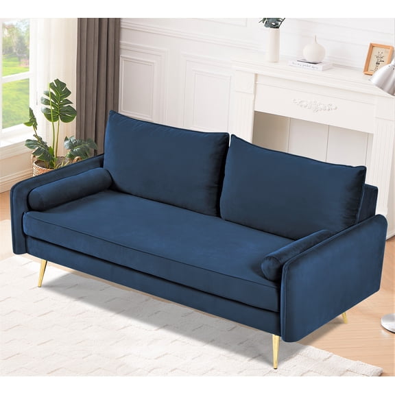 MMGW Mid-Century Velvet Sofa, Nailhead Trim, Gold Metal Legs