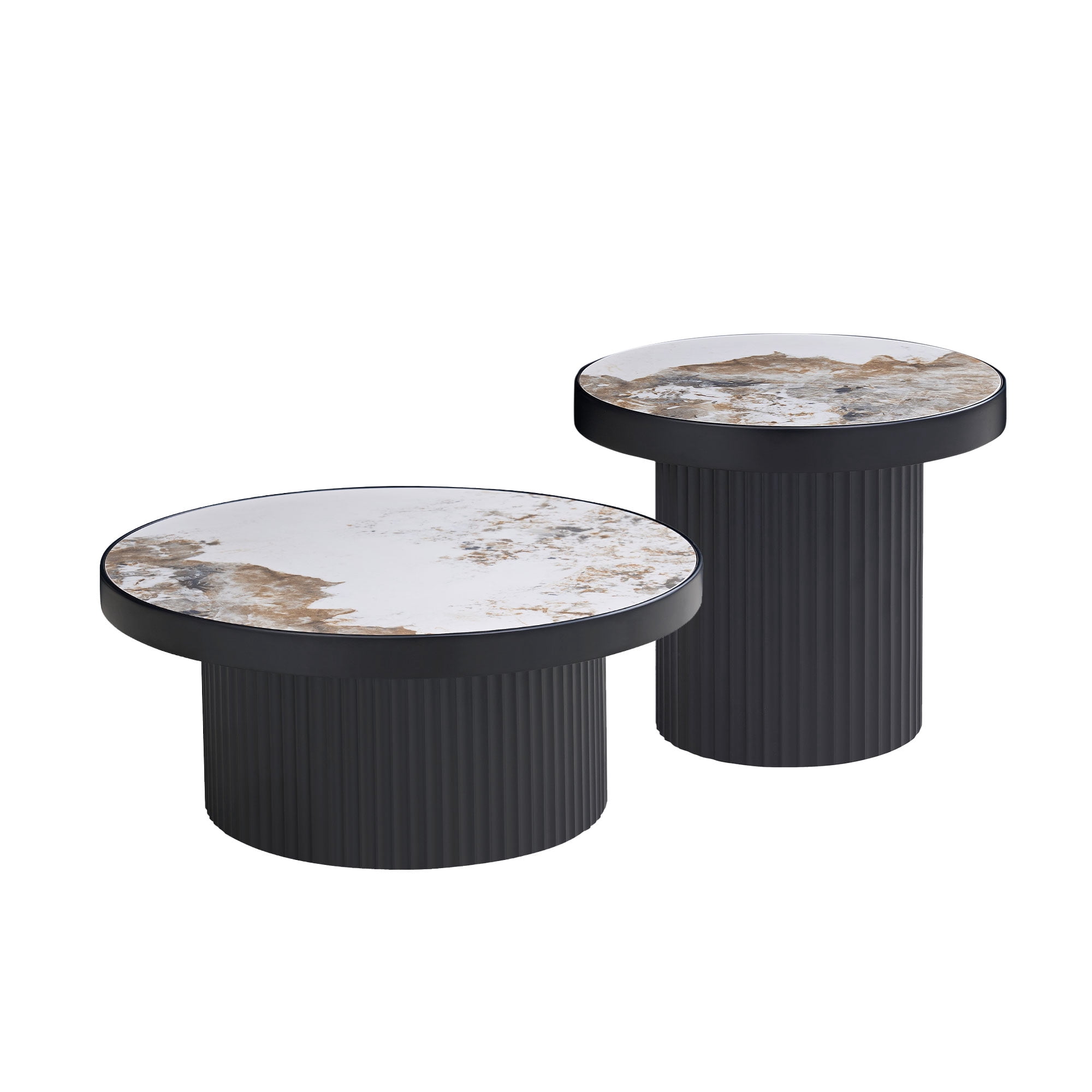 MMGW Set of 2 Round Coffee Tables, Sintered Stone Top, Black - Walmart.com