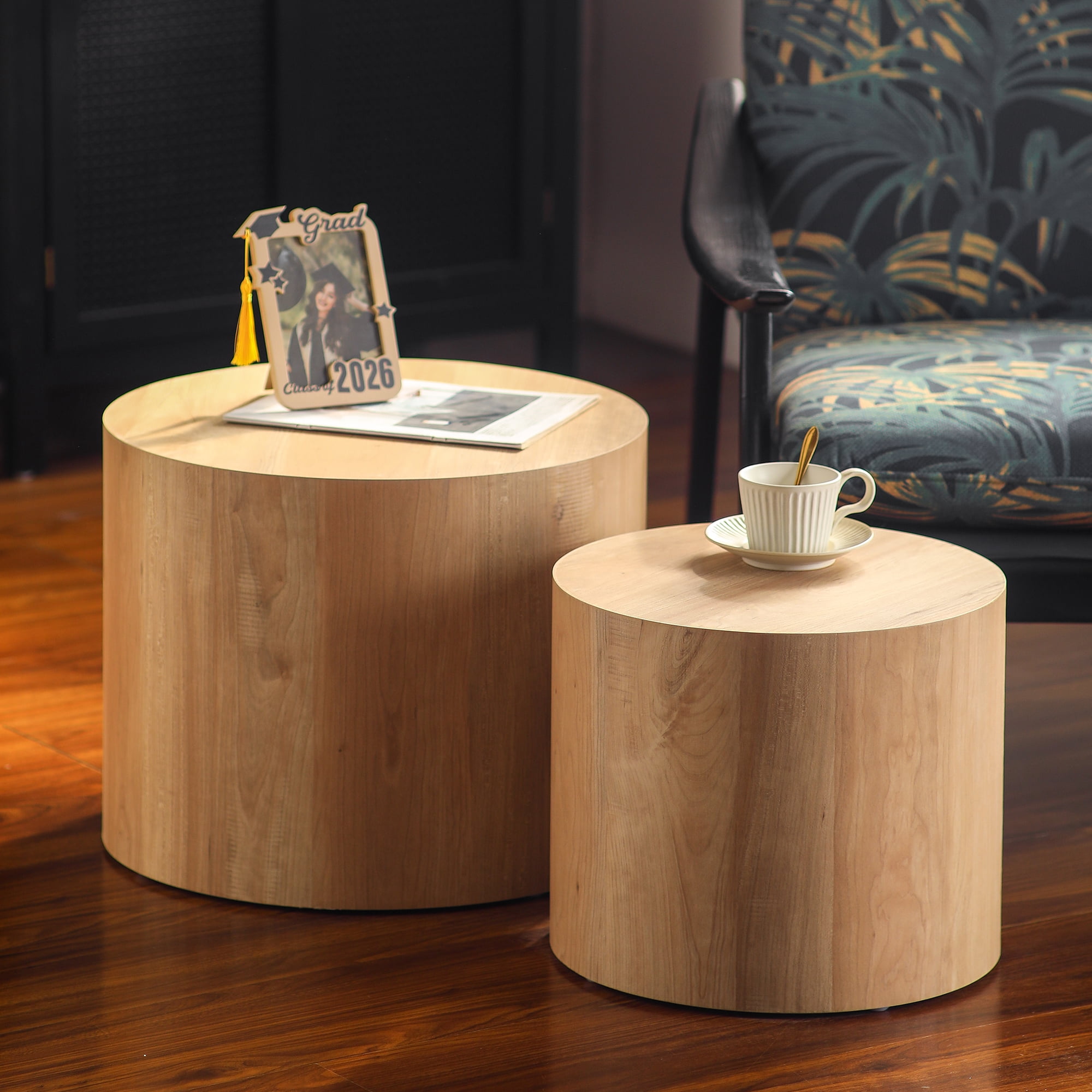 MMGW Set of 2 Round Nesting Coffee Tables, Modern Circle Accent ...