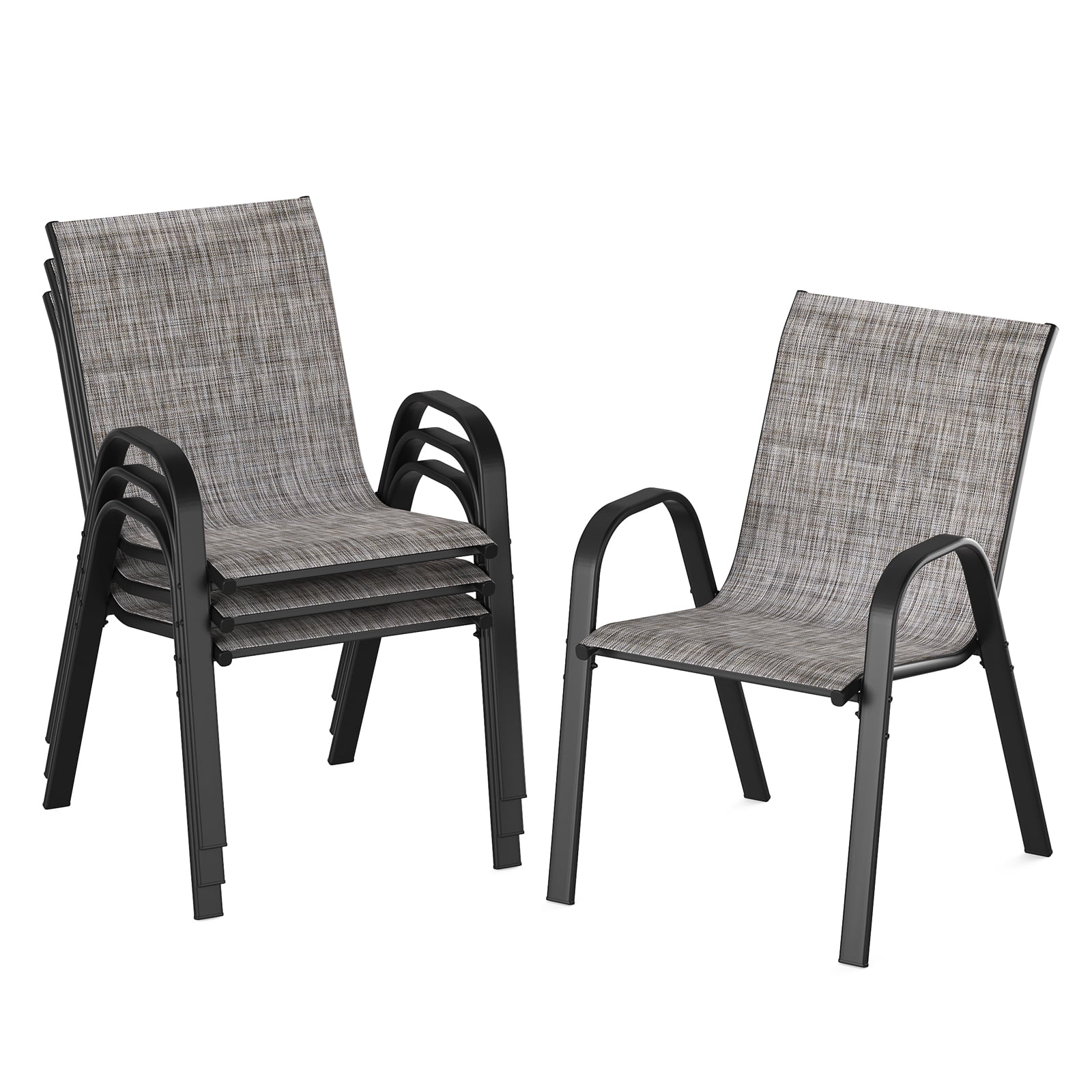 MMGW Set of 4 Stackable Textilene Outdoor Dining Chairs, Powder-Coated ...