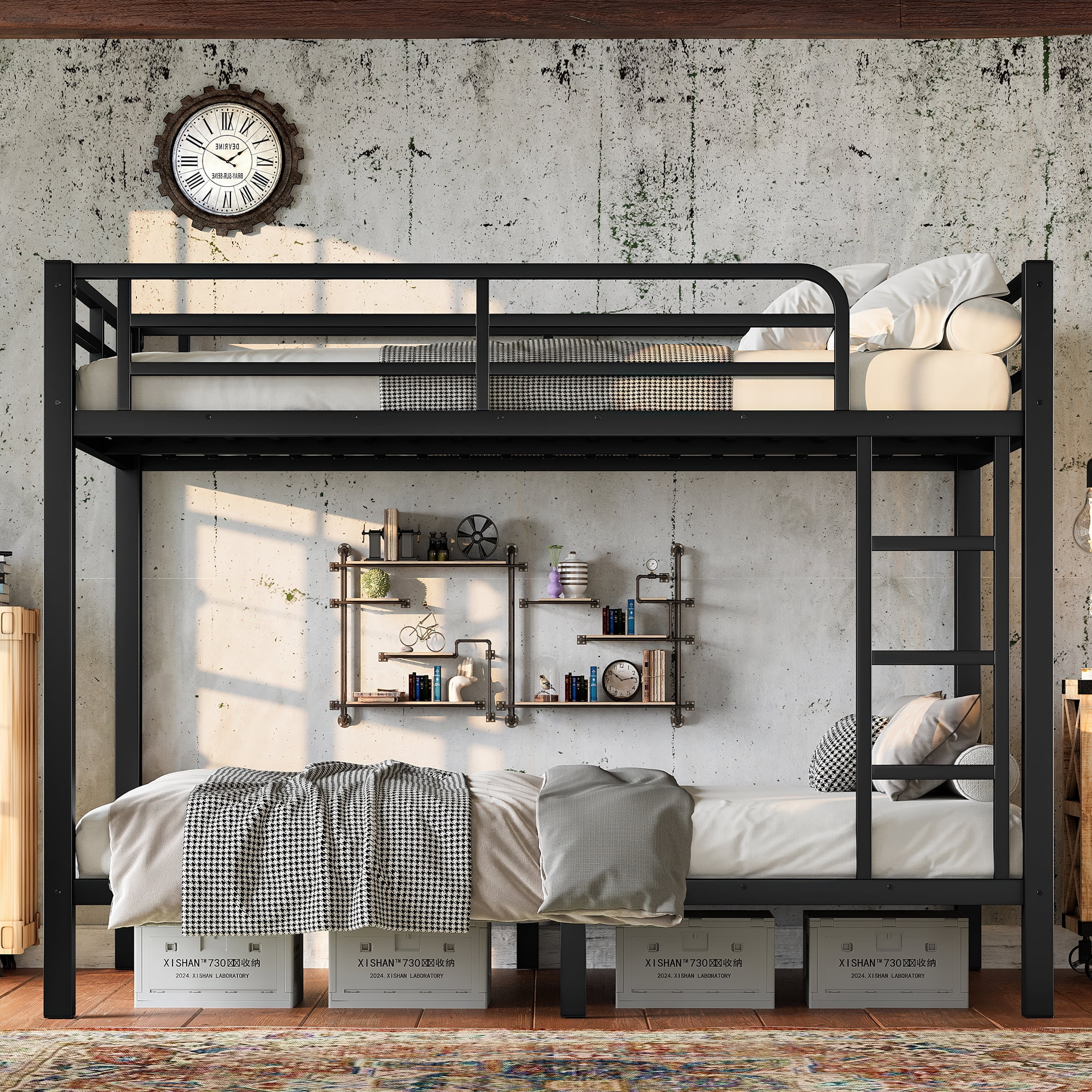 MMGW Twin over Twin Metal Bunk Bed, Black - Walmart.com