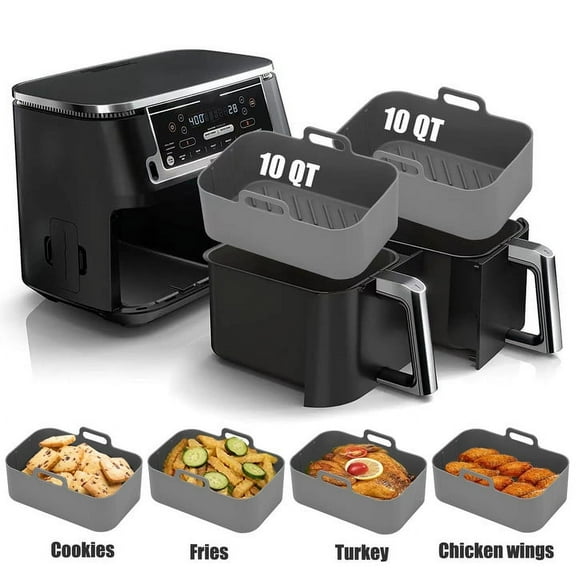 MMH 10QT Air Fryer Silicone Liners, Rectangular, 2Pcs, Food Grade, Gray