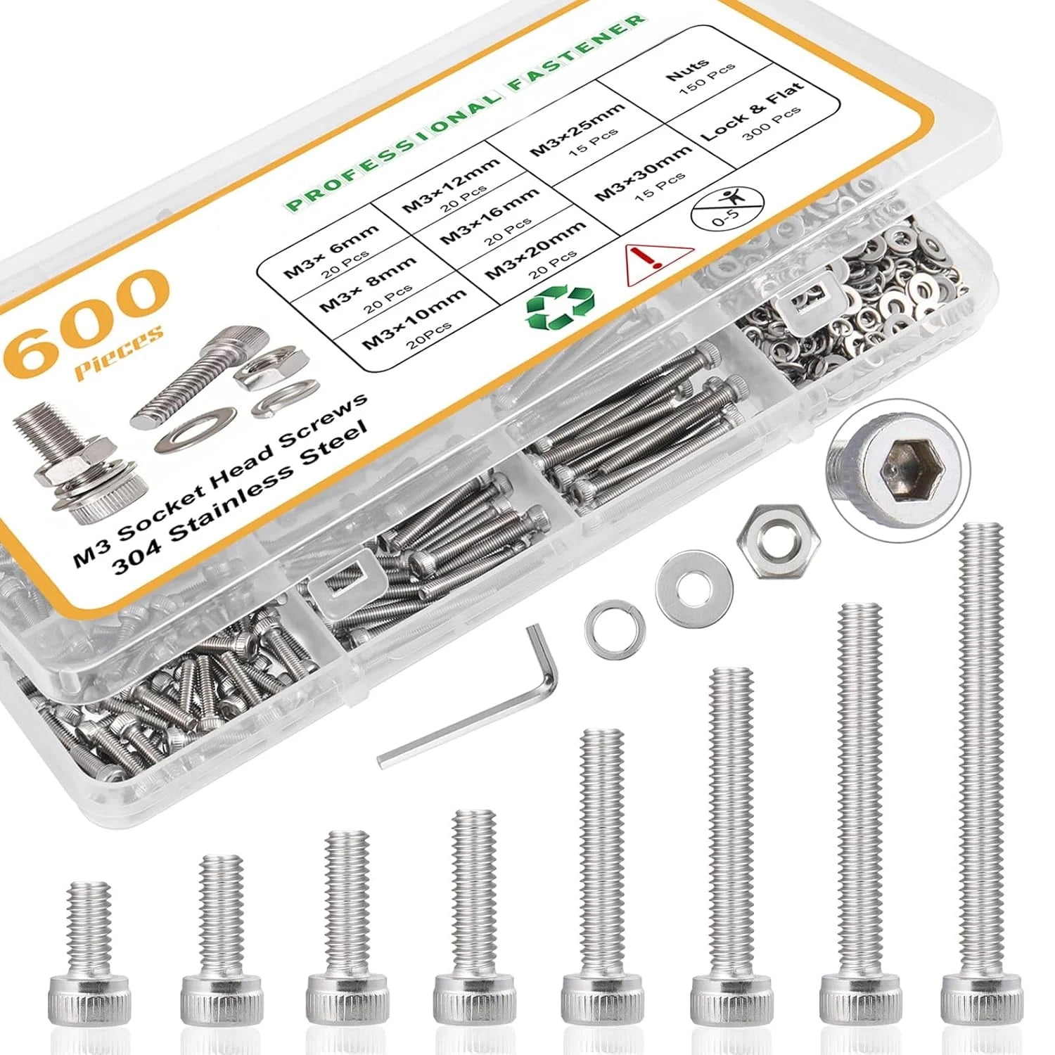 MMIZTFC 600pcs M3 Screw Assortment Kit, M3 x 6/8/10/12/16/20/25