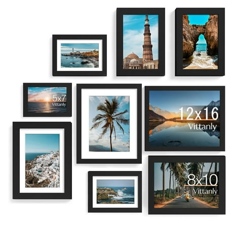 MMIZTFC Picture Frame Set of 10, Sizes Including 12x18, 8x10, 5x7 Photo Gallery Frames for Wall Mounting or Tabletop Display, Black