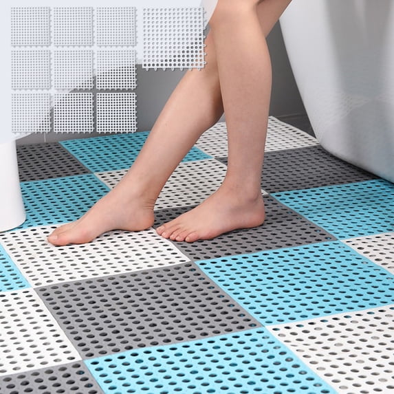 MMJ 10 Pack Interlocking Drainage Mat Non Slip Plastic Bathroom Floor Tiles Waterproof Shower Room Kitchen Garage 11.8x11.8in