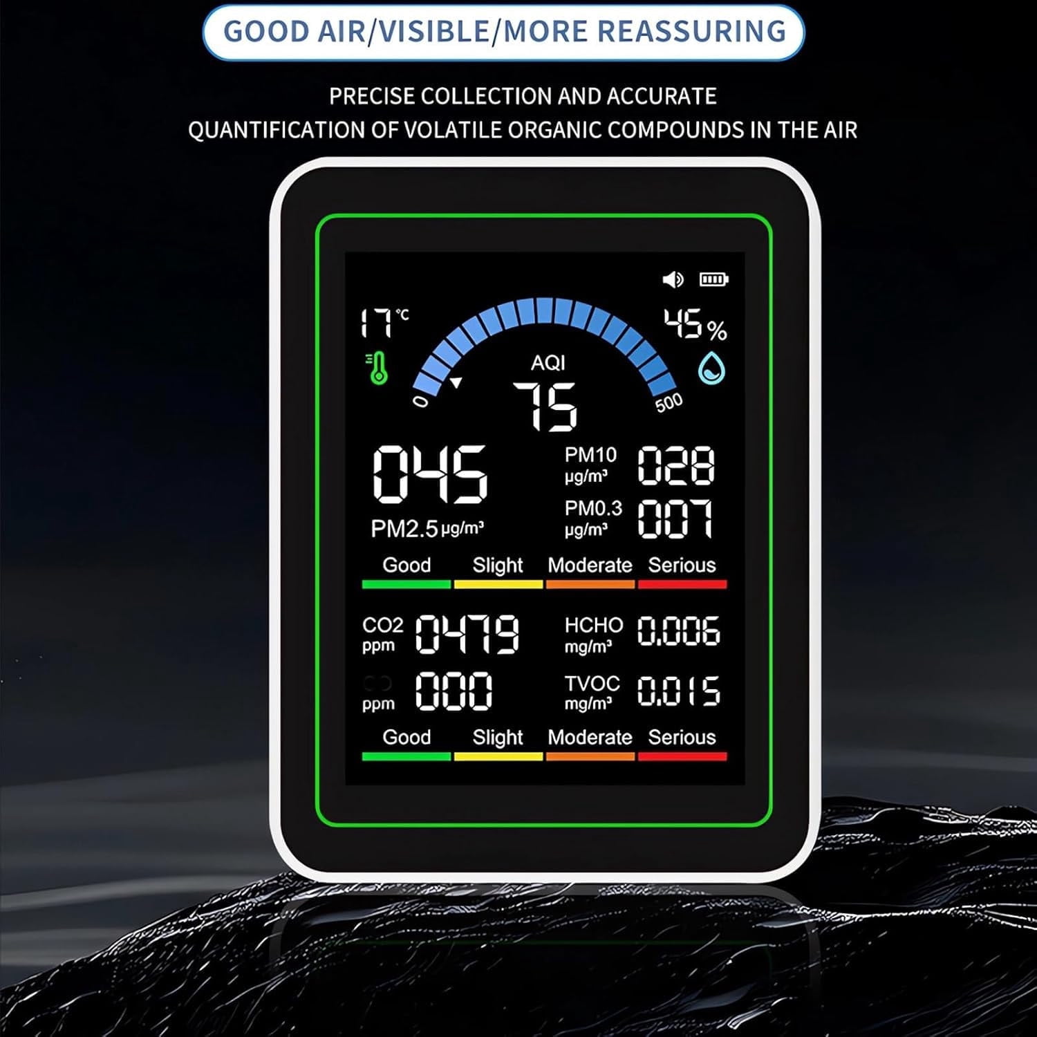 MMJ 10 in 1 Indoor Air Quality Monitor Temperature Humidity CO2 Meter Real Time Display Portable for Home Office