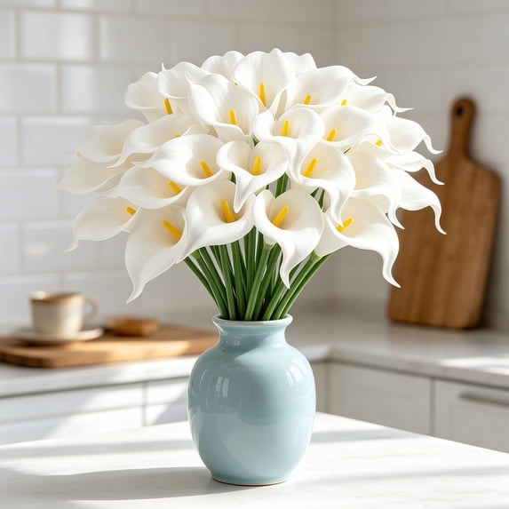MMJ 10pcs 13.78in Artificial Flowers Calla Lily Soft Latex Faux Stems Wedding Bouquet Home Vase Table Floral Arrangement