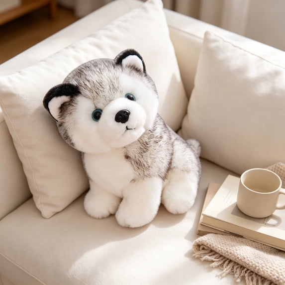 MMJ 11.81 Inch Stuffed Animals Husky Plush Toy Realistic Soft Cotton Lifelike Cuddly Companion Collectible Gift