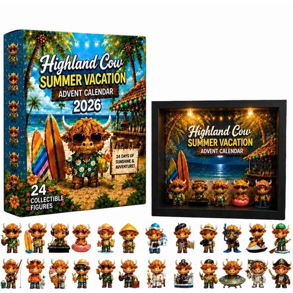 MMJ 2026 Cow Vacation Advent Calendar 24 Pcs Mini Figurine Countdown with LED Light Display Box Collectible