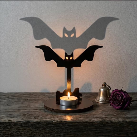 MMJ 2D Black Wood Halloween Candle Holder Ghost Scarecrow Stand Table Centerpiece Decorations Indoor Home Party Mantel
