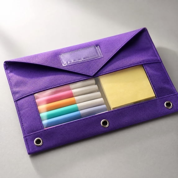 MMJ 3 Hole Oxford Cloth Pencil Pouch Transparent PVC Document Storage Bag Large Capacity Detachable 3 Ring Binder Stationery Organizer, 9.84x7.09in for Office Supplies