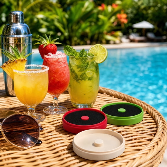 MMJ 3 PC Round Cocktail Rimmer Tray Plastic Rim Box Dip Seasoning Container Bartender Tool for Home Bar Party 5.04x5.04x2.24in