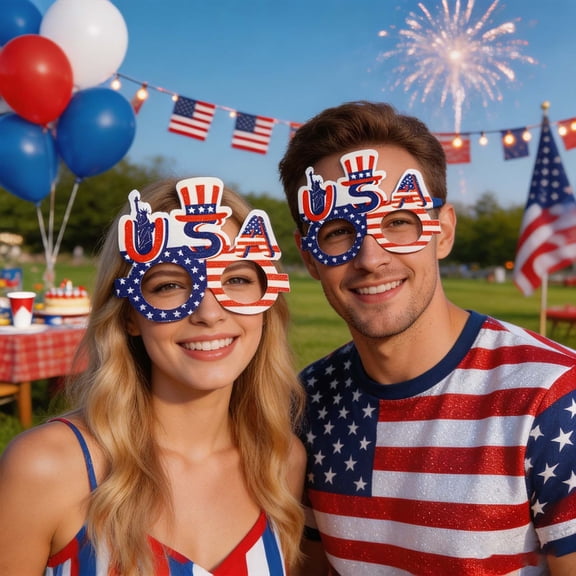 MMJ 4th Of July Patriotic Sunglasses Sparkly Red White Blue Eyewear for Party Photo Prop Independence Day Celebration