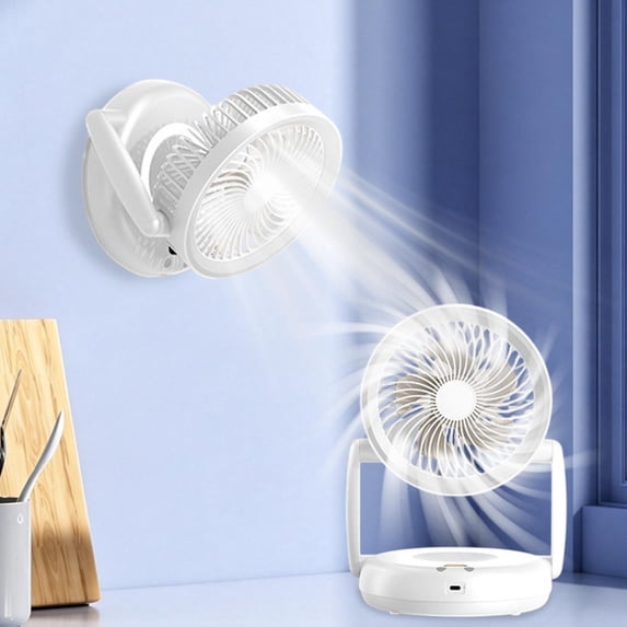 MMJ 5 Speed Foldable Desktop Fan With Night Light USB Recharge Wall Mount Portable Air Cooler 10.98x7.09in