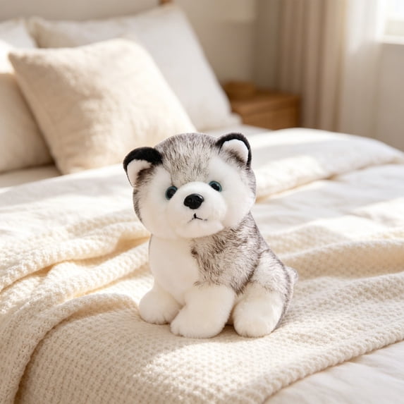 MMJ 7.87 Inch Stuffed Animals Husky Plush Toy Realistic Soft Cotton Lifelike Cuddly Companion Collectible Gift