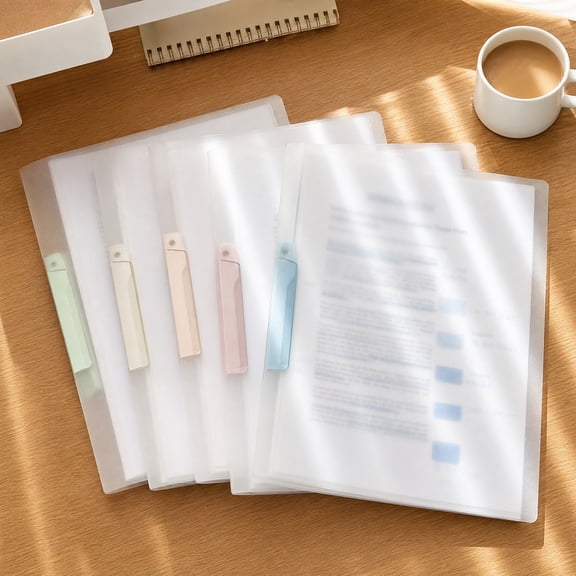 MMJ A4 Rotating Side Opening File Folders Large Capacity Clip Document Holder Semi Transparent Cover Plastic Test Paper Organizer for Student School Homework Storage