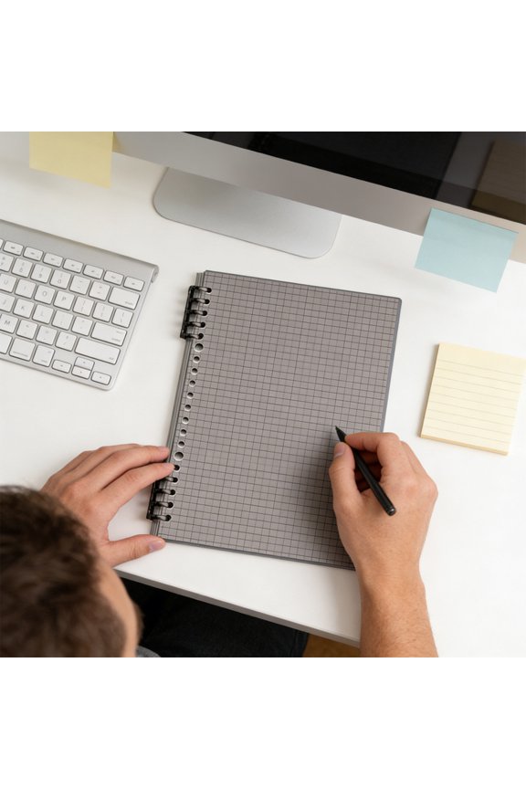 A5 Transparent Ring Bound Notebook Soft Cover Detachable Grid Paper Refillable for Student Office 8.39x5.71in