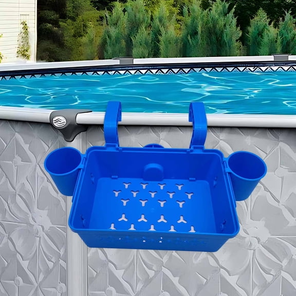 MMJ Above Ground Pool Storage Basket Multi Functional Organizer with Cup Holder for Towels Sunscreen