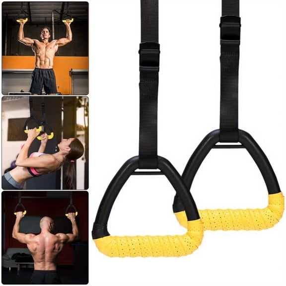 MMJ Adjustable Gymnastic Rings Heavy Duty Nylon Straps Pull Up Exercise Home Gym Workout Fitness Equipment