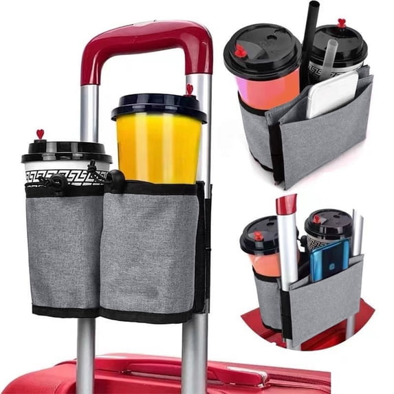 MMJ Adjustable Luggage Cup Holder Portable Travel Suitcase Drink Holder for Rolling Handle 6.3x4.7in