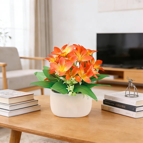 MMJ Artificial Flower Decoration Fake Bouquet with Vase Low Maintenance Desktop for Bedroom Bathroom 8.7x5.9in