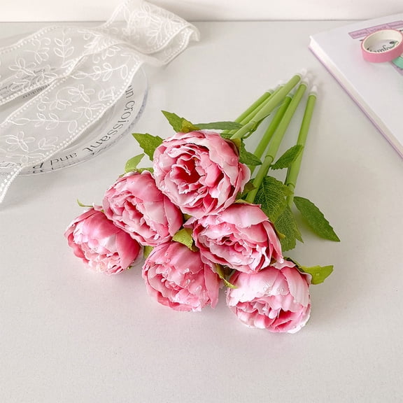 MMJ Artificial Flower Gel Pen 6 Pack Silicone Bouquet Ballpoint Black Ink Cute Stationery for Journaling Office Desk Decor 9.72in
