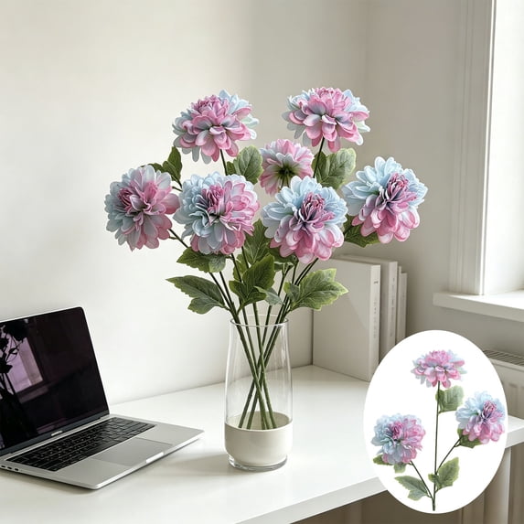 MMJ Artificial Flowers 3 Heads Large Dahlia Silk Bloom Faux Peony Stem for Home Dining Table Wedding Hotel Decor 25.19in