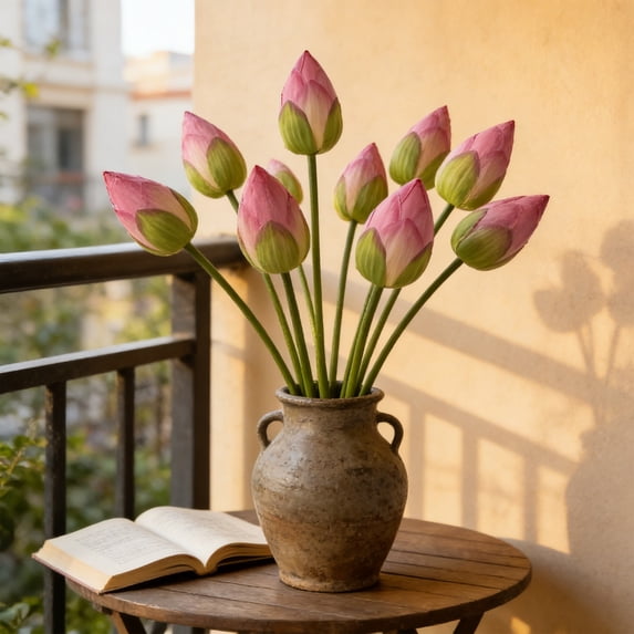 MMJ Artificial Flowers Lotus Buds 31.1x2.36in Realistic Silk for Vase Pond Table Display Centerpiece