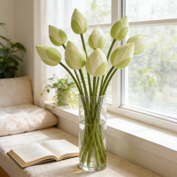 MMJ Artificial Flowers Lotus Buds 31.1x2.36in Realistic Silk for Vase Pond Table Display Centerpiece