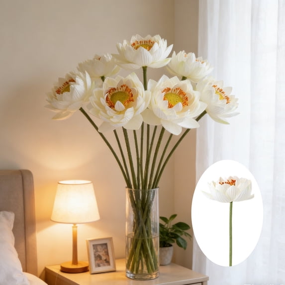 MMJ Artificial Flowers Lotus Single Stem 27.95x5.11in Fake Lotus for Pond Vase Table Decor Display