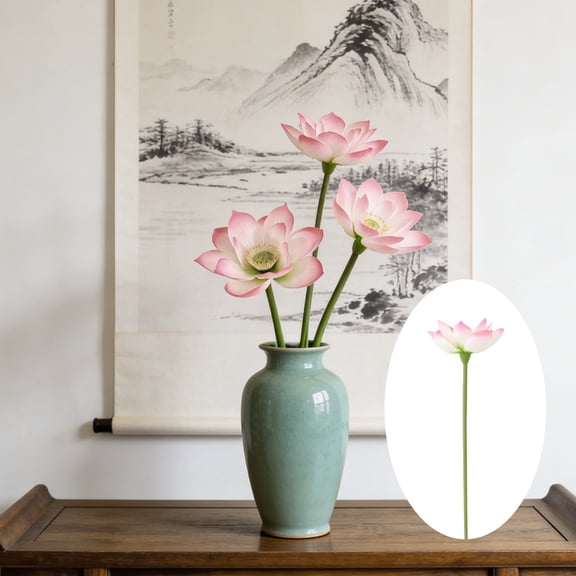 MMJ Artificial Flowers Lotus Stem Realistic Single Faux Bloom Spring Summer Pond Vase Decor 31.49x9.44in