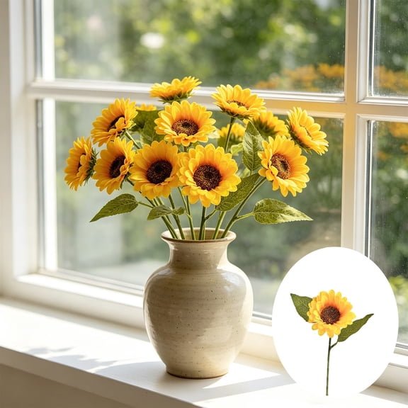 MMJ Artificial Flowers Sunflower Silk Bouquet Faux Yellow Bloom Stem for Living Room Office Floor Vase Farmhouse Decor