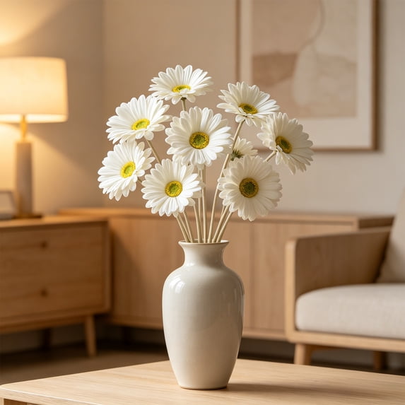 MMJ Artificial Gerbera Daisy Faux Flower Real Touch Bendable Stem 15.15in Home Wedding Party Vase Decor