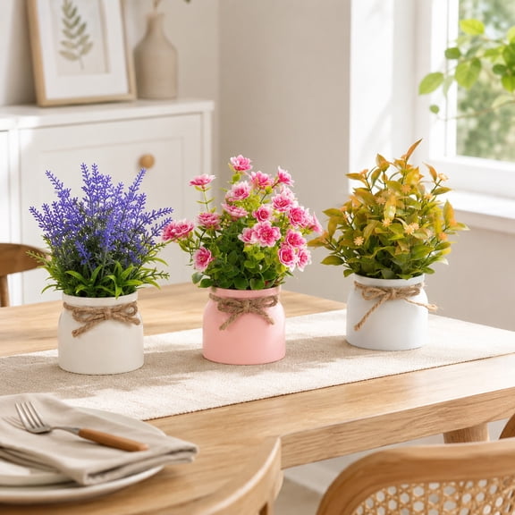 MMJ Artificial Lavender Potted Plant Mini Faux Flower Arrangement for Wedding Table Home Decor 7.87x7.48in