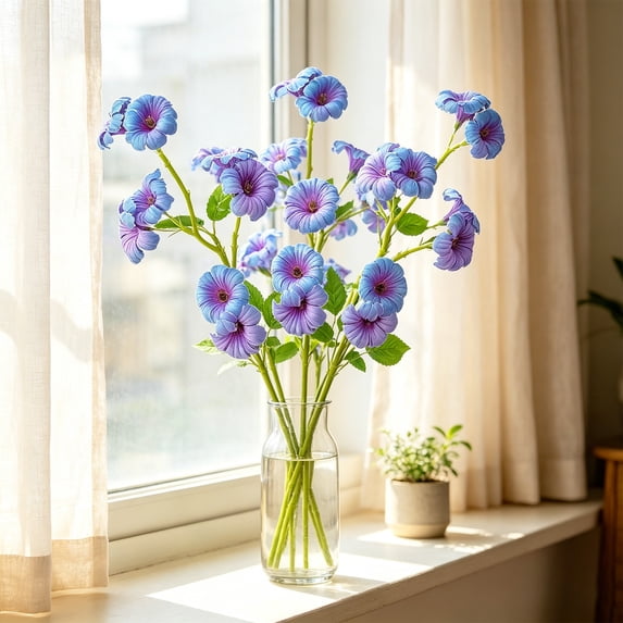 MMJ Artificial Petunia Flower Stems Faux Silk Bloom Picks for Vase Arrangement Table Centerpiece 14.57in Pink Purple