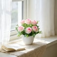 thumbnail image 1 of MMJ Artificial Rose Potted Plant Realistic Fake Flower with White Pot for Home Office Table Decor 7.1x5.1in, 1 of 6