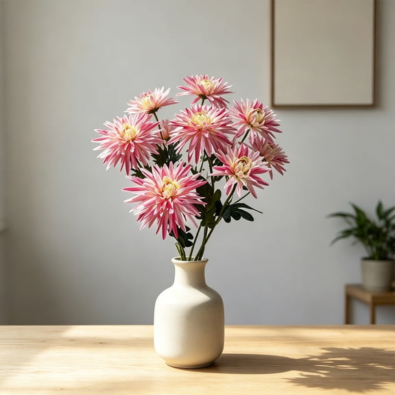 MMJ Artificial Spider Chrysanthemum Bouquet Faux Silk Flowers Realistic Home Wedding Centerpiece Vase Decor 7.87x3.94in