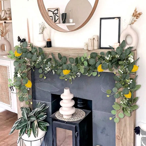 MMJ Artificial Vines Greenery Lemon Daisy Leaves Faux Hanging Plant Wall Decor Room Shelf Display 70.9in