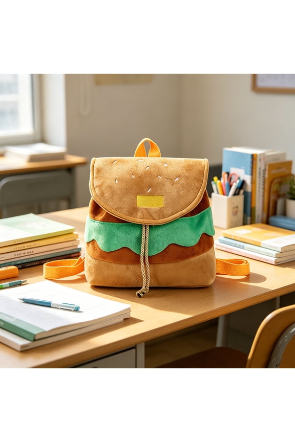 Backpack Hamburger Shape Plush Casual Daypack Cute Novelty Shoulder Bag Gift for Teens Travel