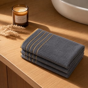 MMJ Bath Towels Stripe Set 3 Pack Soft Absorbent Quick Dry Polyester Gold Accent 29.5x13.8in Home Spa Gym