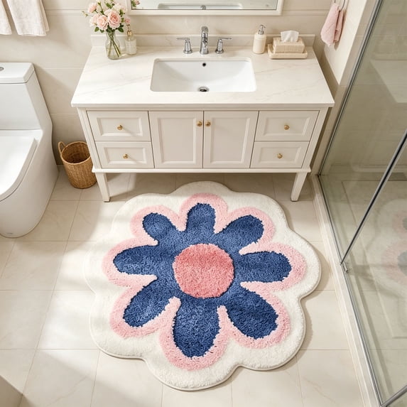 MMJ Bathroom Rugs Flower Shape Soft Absorbent Antiskid Bath Mat for Bathroom Floor Door 31.5x31.5in