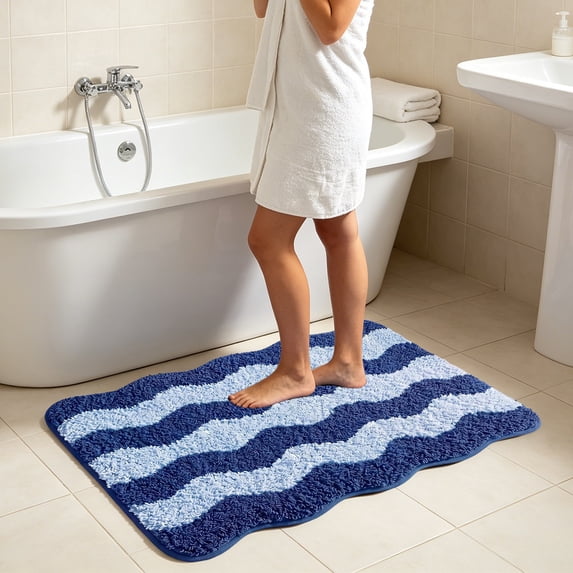 MMJ Bathroom Rugs Wave Pattern Bath Mat 15.7x23.6in Soft Absorbent Non Slip Shower Floor Rug