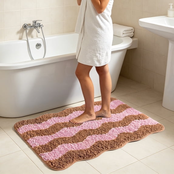 MMJ Bathroom Rugs Wave Pattern Bath Mat 15.7x23.6in Soft Absorbent Non Slip Shower Floor Rug