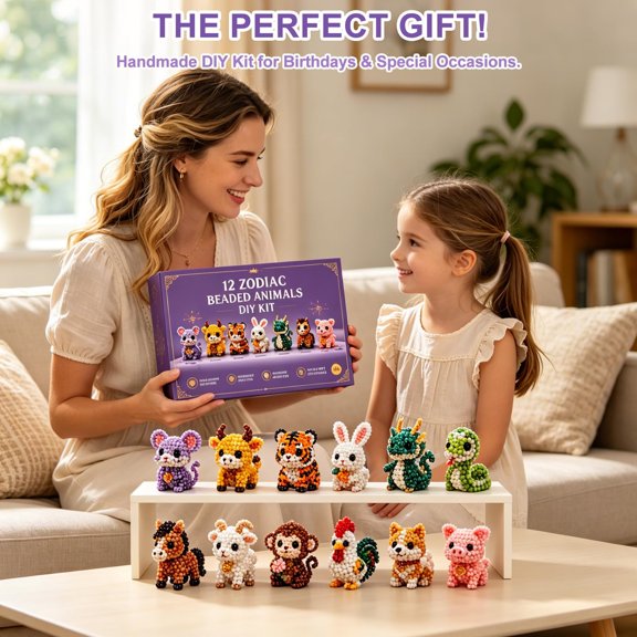 MMJ Bead Stringing Kit 3D Animal DIY Craft Set with Colorful Beads for Handmade Decoration Gift