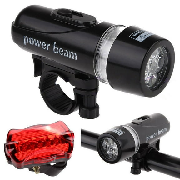 MMJ Bicycle LED Light Set 5 White Front Red Rear 2 Mode Quick Release Bracket AAA Battery Water Resistant Cycle Safety