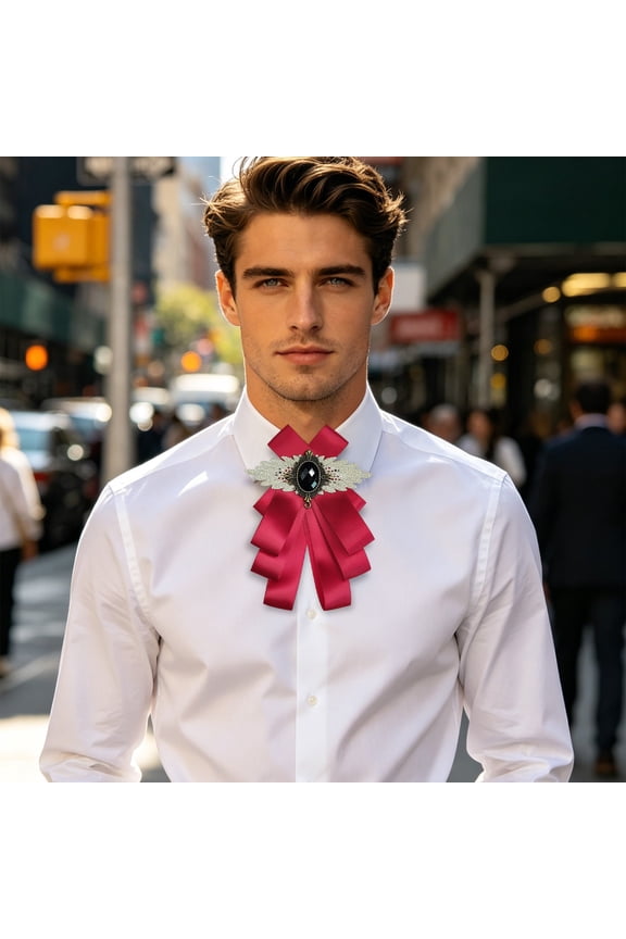Bow Tie Vintage Multi-Layer Gemstone 2 in 1 Convertible Lapel Pin Formal Collar for Men Women
