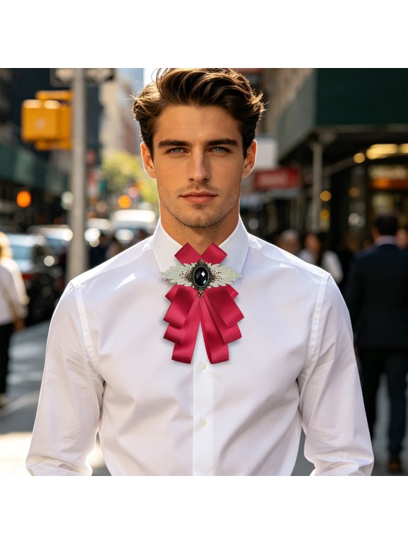 Bow Tie Vintage Multi-Layer Gemstone 2 in 1 Convertible Lapel Pin Formal Collar for Men Women