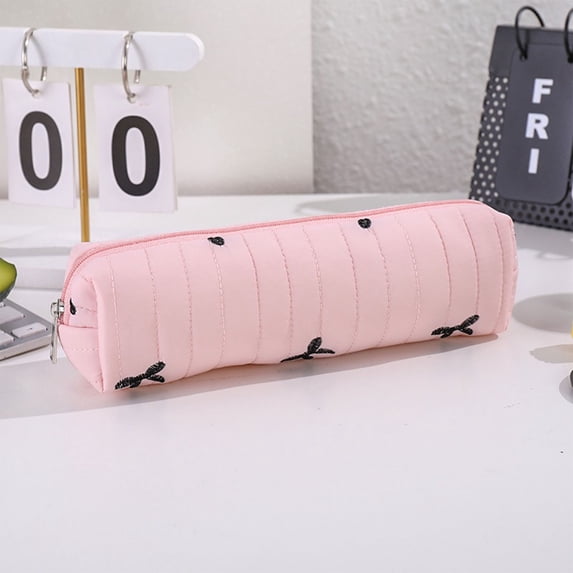 MMJ Bowknot Pencil Case Soft Fabric Large Capacity Zipper for Pens Makeup Storage 8.3x2.4x2in